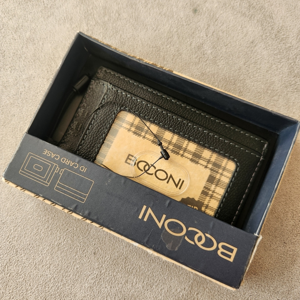 Boconi Mini Wallet Men's Black 100% Leather Slim Flat Cardholder Gift New $45